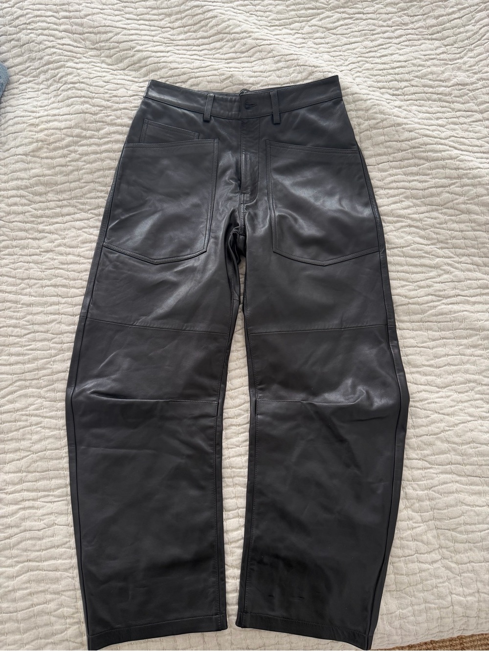 Nili Lotan Shon Black Leather Barrel Leg Trousers